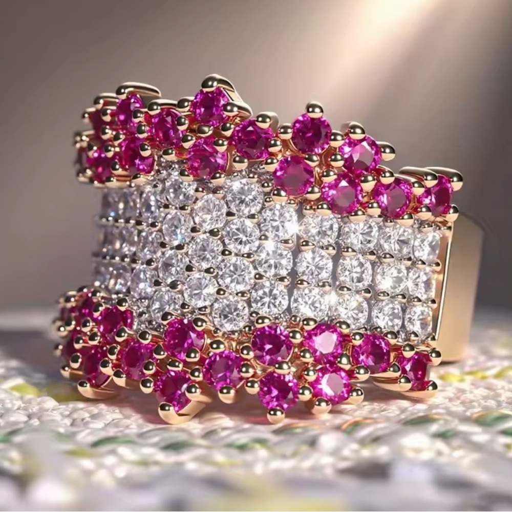 Opulent Ruby Diamond Wide Band Ring in Yellow Gold - Picture 5 of 12